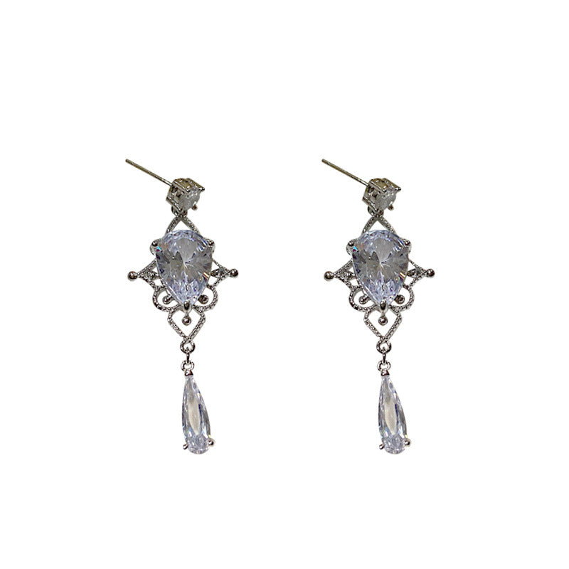Women's Needle Water Drop Zircon Design Super Earrings
