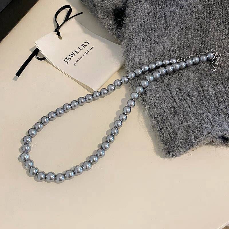 Women's Gray Pearl Sweater Light Luxury Temperament Clavicle Necklaces