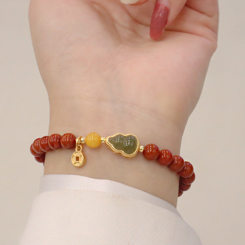 Natural South Red Agate Design High-grade Jade Gourd Bracelet