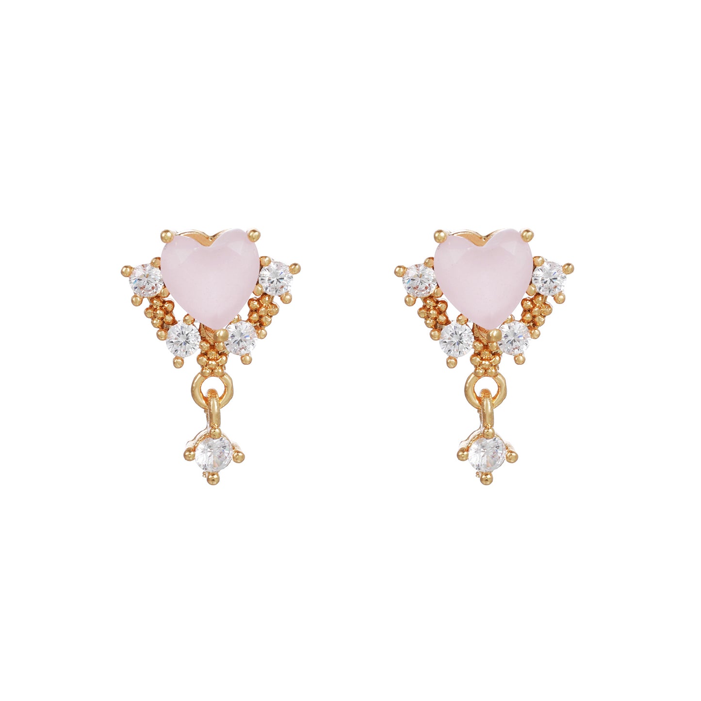 Pink Zircon Heart-shaped Electroplated Design Artistic Love Earrings