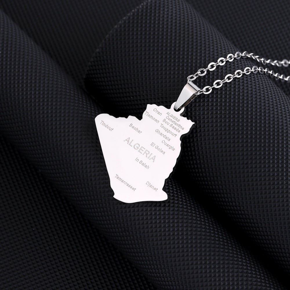 Steel Algeria City Map Female Temperament Necklaces