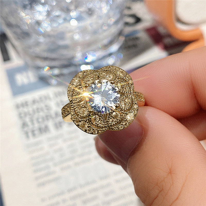 National Ethnic Style Jewelry Vintage Flowers Zircon Rings