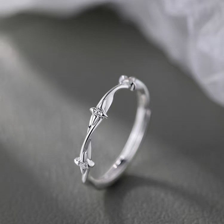 Sier Star Moon Design Simple Opening Ring
