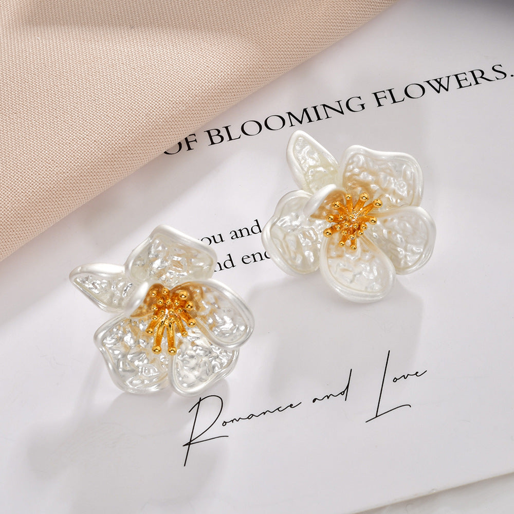 Sier Contrast Color Flower Artistic Style High Stud Earrings