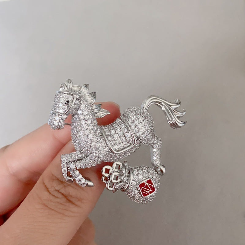Women's & Men's Diamond Purse Bmw Brooch Chinese Zodiac Horse Brooches
