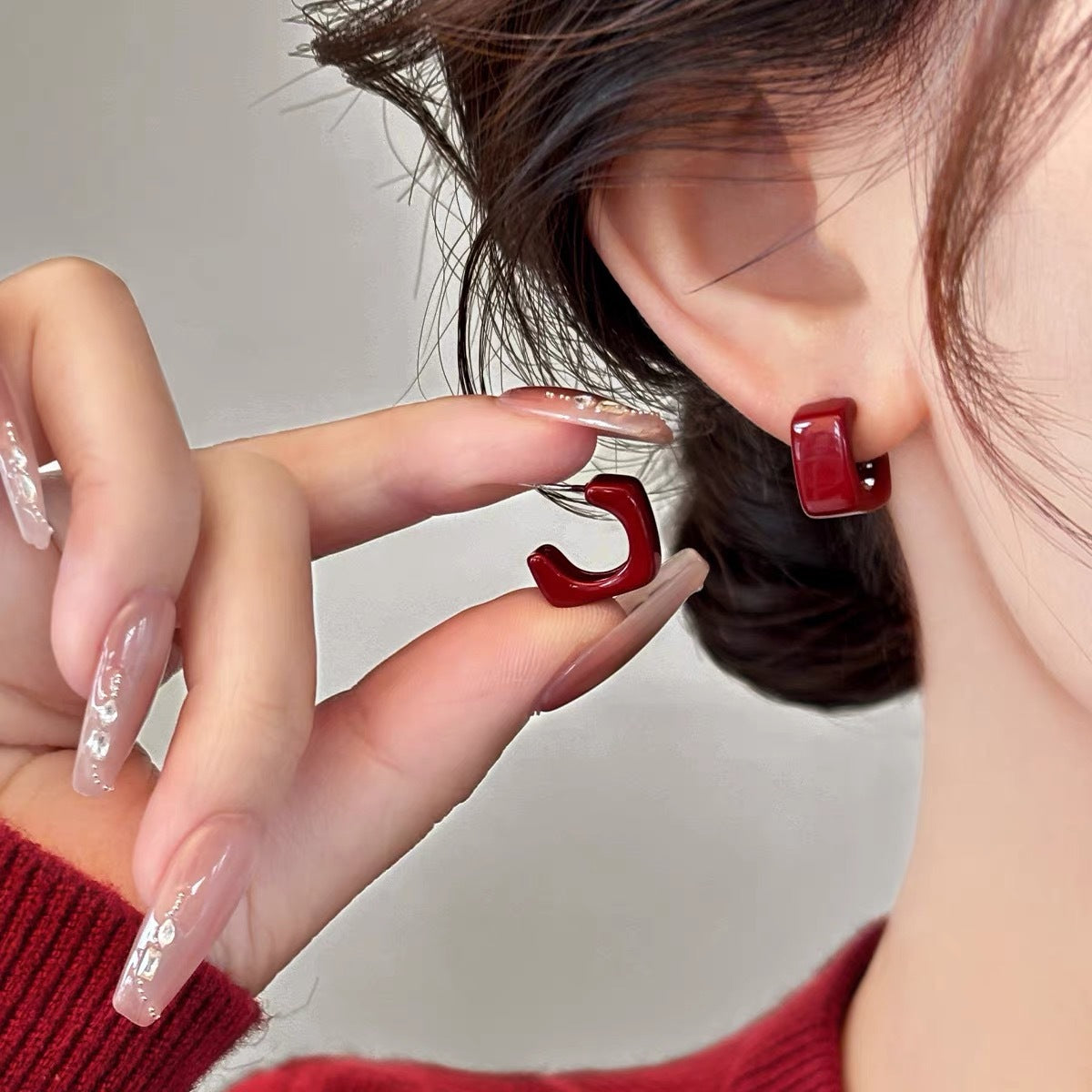 Red Drop Glazed Sterling Sier Retro Earrings