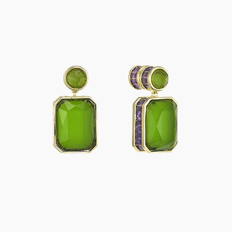 Long Gem Inlaid Zircon Light Luxury National Style Trendy Three-dimensional Earrings