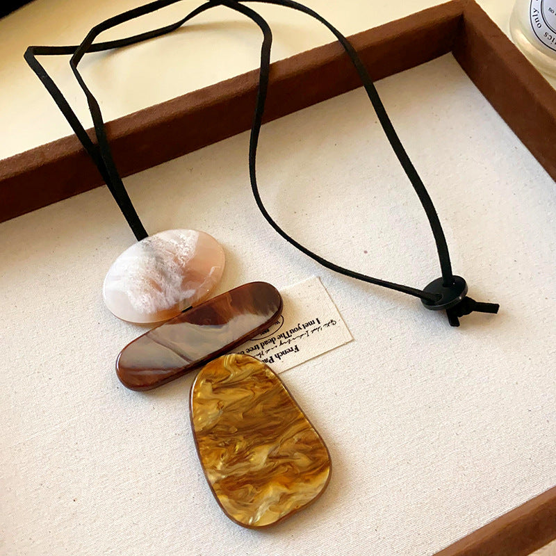 Resin Rendering Leather String Retro High Necklaces