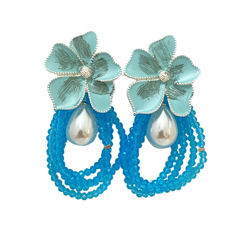 Women's Seaside Vacation Style Female Flower Long Earrings