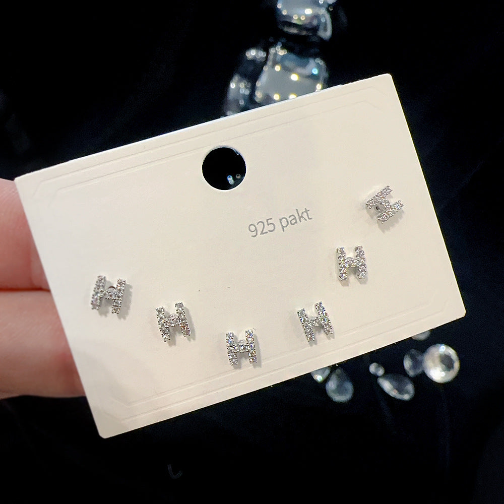 One Card Three Pairs Sier Needle Earrings