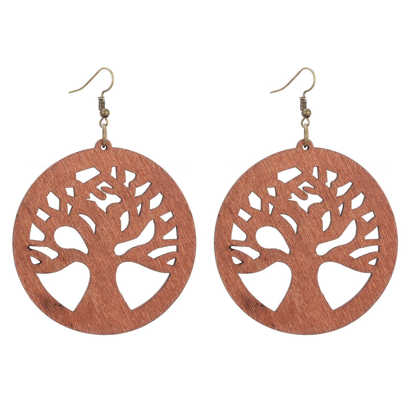 Retro Wood Piece Hollow Lucky Tree Earrings
