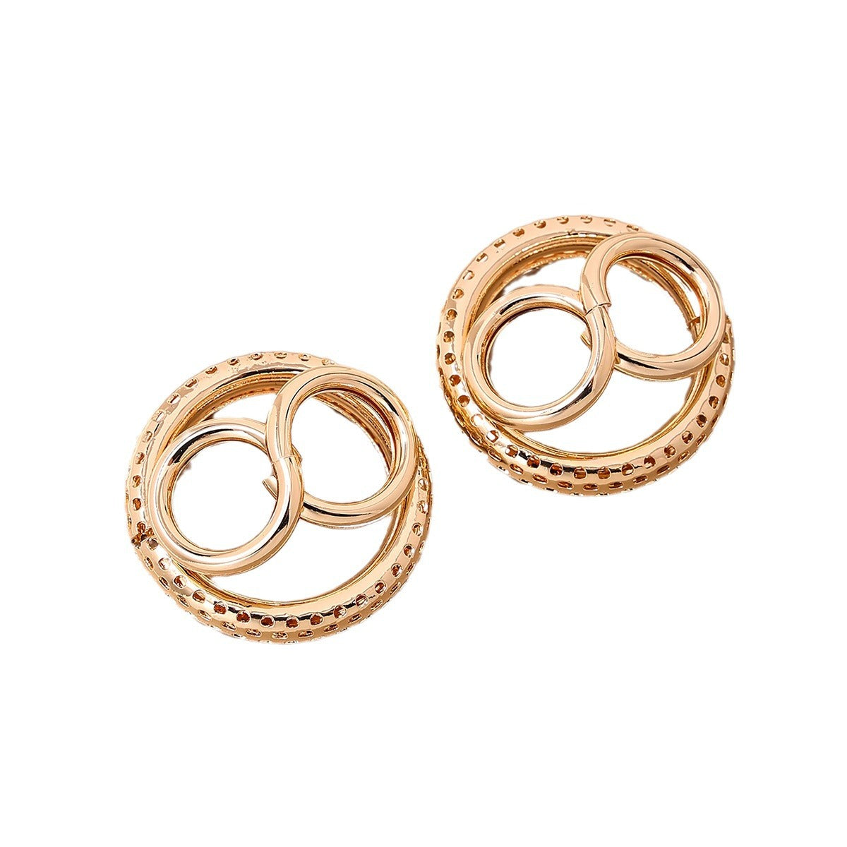 Metal Double Circle Twisted Hollow Multilayer Earrings