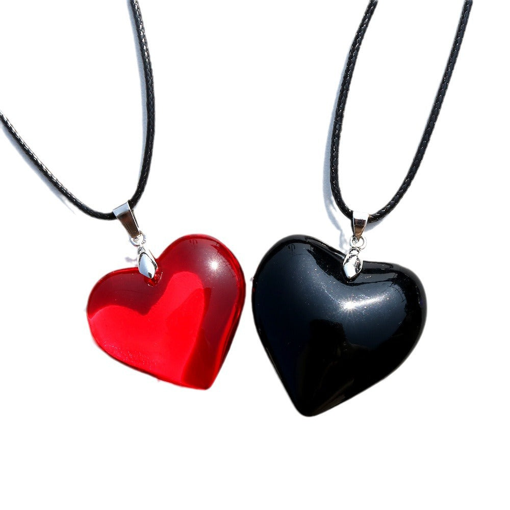 Red Love Simple Leather Rope Glass Sweet Cool Necklaces