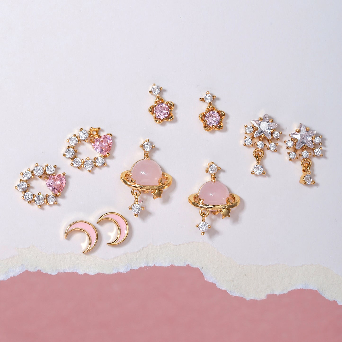 Pink Zircon Heart-shaped Electroplated Design Artistic Love Earrings