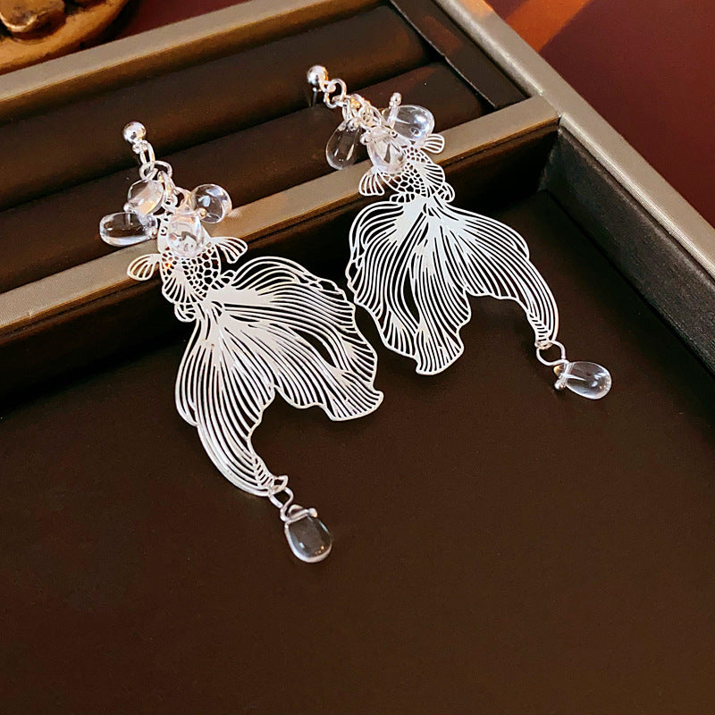 Women's Style Sier Needle Koi Unique Design Temperamental High-grade National Earrings