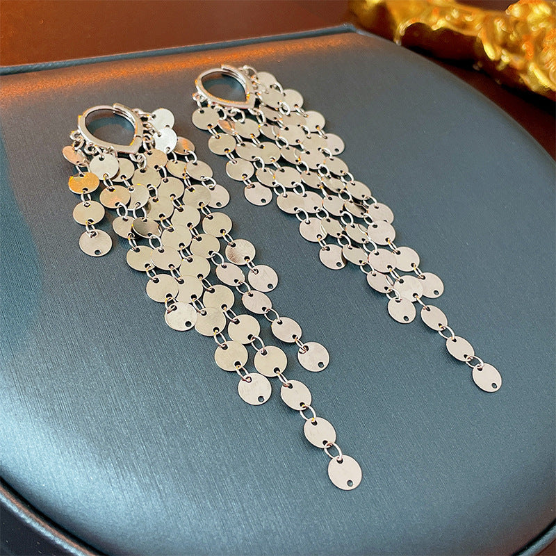 Women's Leaves Sequins Tassel Exaggerated High Sense Affordable Luxury Earrings