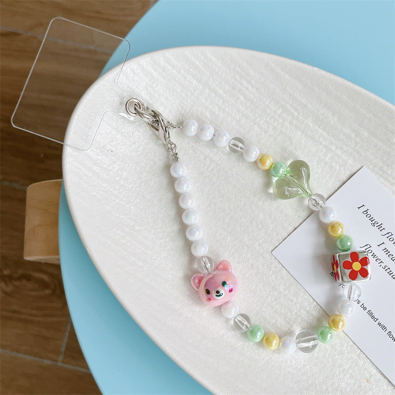 Women's Solid Beads Phone Case Handmade Lanyard Bracelet