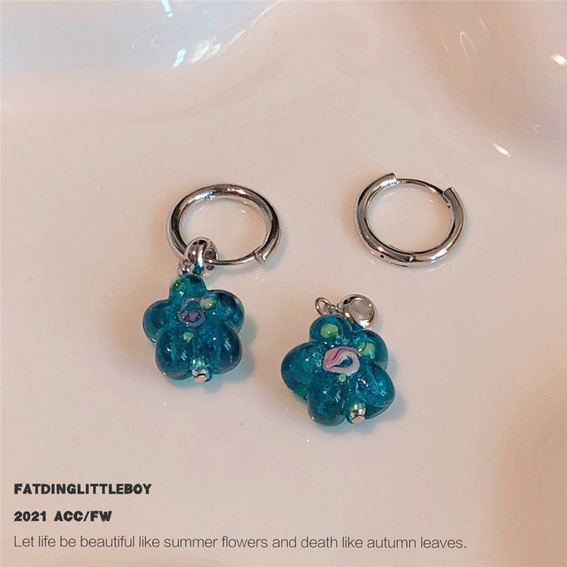 Glaze Flower Two-way Handmade Niche Vintage Earrings