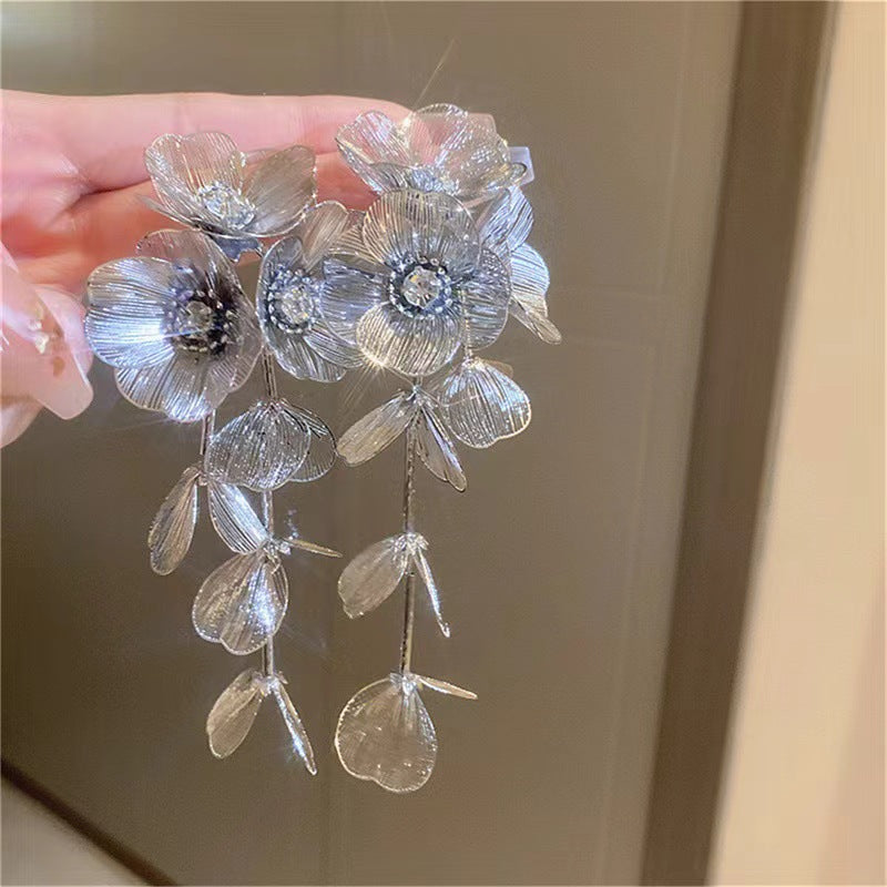 Clip Version Waterfall Fishtail Long Flower Tassel Rings