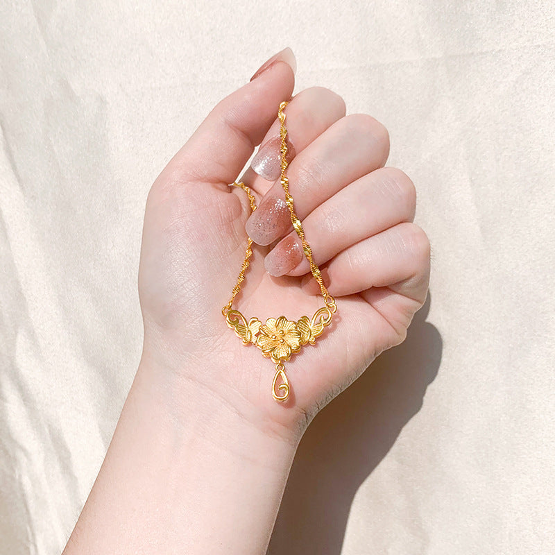 Women's Vietnam Placer Gold Water Wave Chain Necklaces