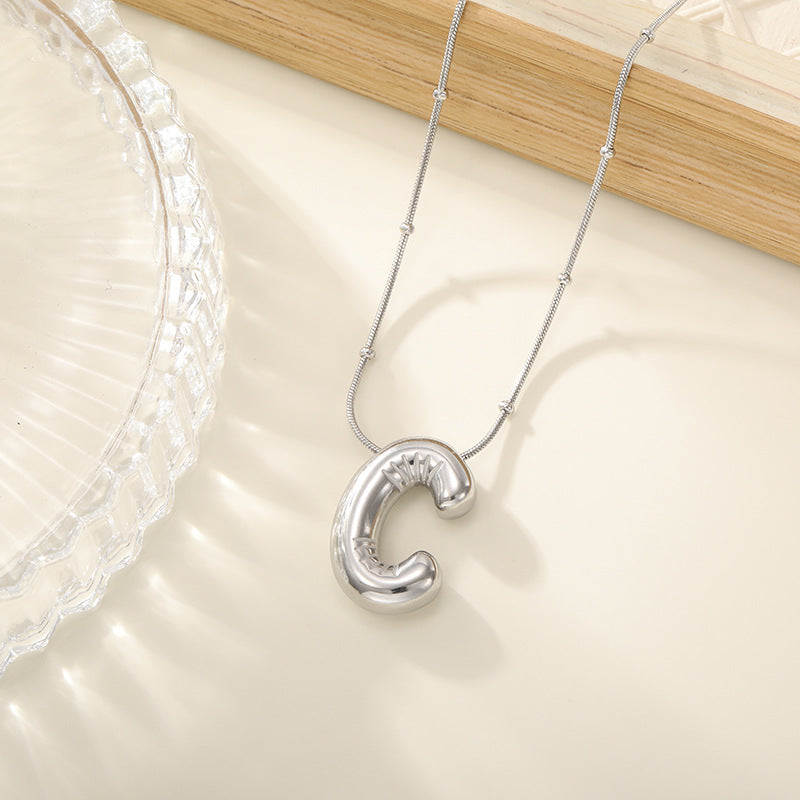 Women's Trendy Bubble Letter Colorfast Titanium Steel Design Pendants