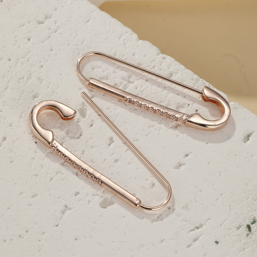 Clip Shape Copper Inlaid Zirconium Korean Earrings