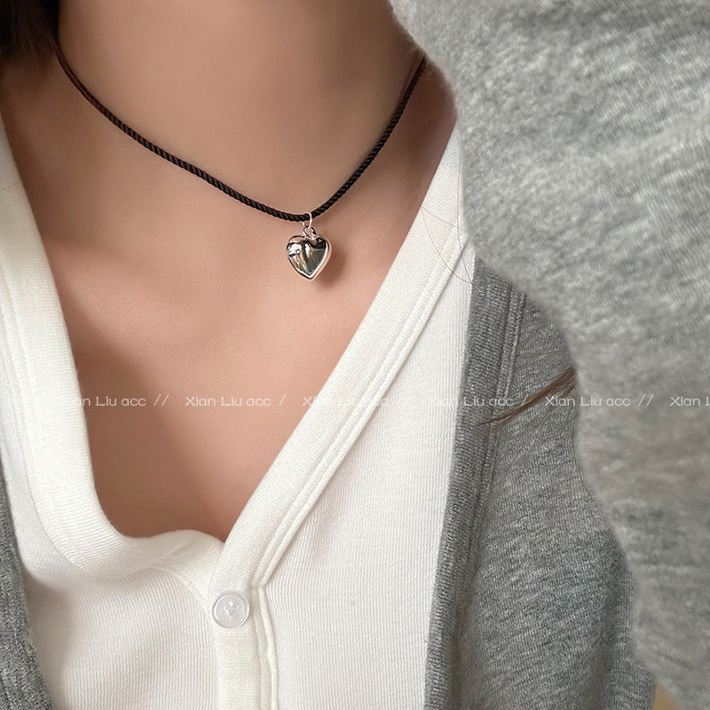 Long Braided Rope Metal Heart Female Niche Retro Necklaces