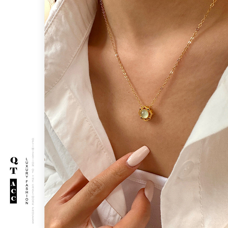 Women's Style Ancient Gold Sand Agate Moonstone Necklaces