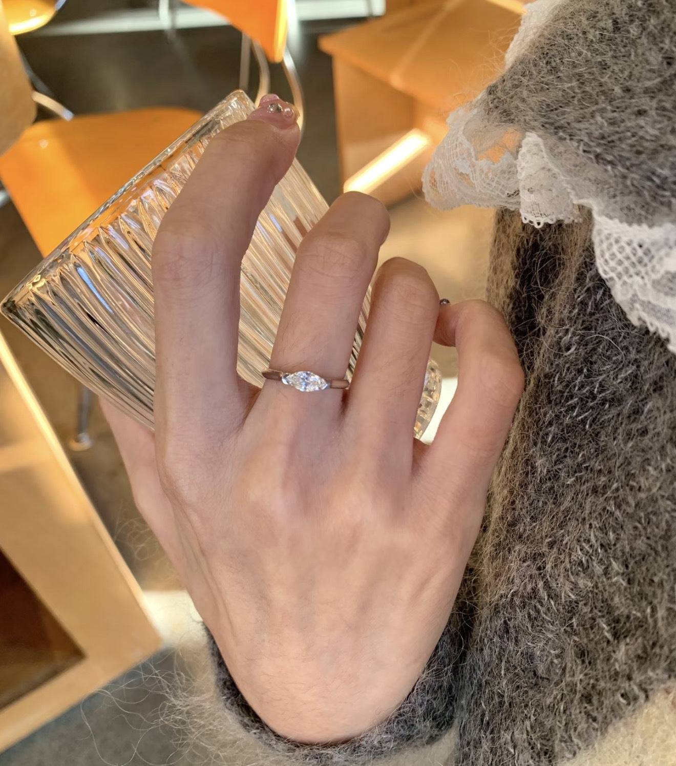 Women's Round Diamond Open-end Zircon Korean Style Cool Feeling Exquisite Fine Ring