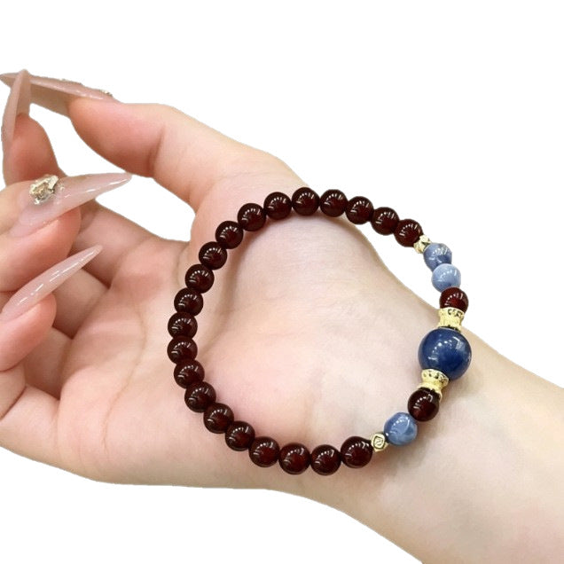 Women's Crystal Garnet Twin Wine Red Chinese Style Bracelet