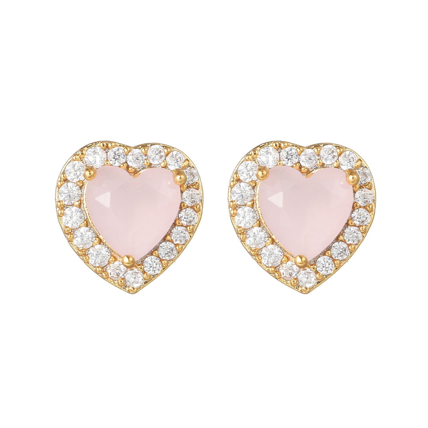Pink Zircon Heart-shaped Electroplated Design Artistic Love Earrings