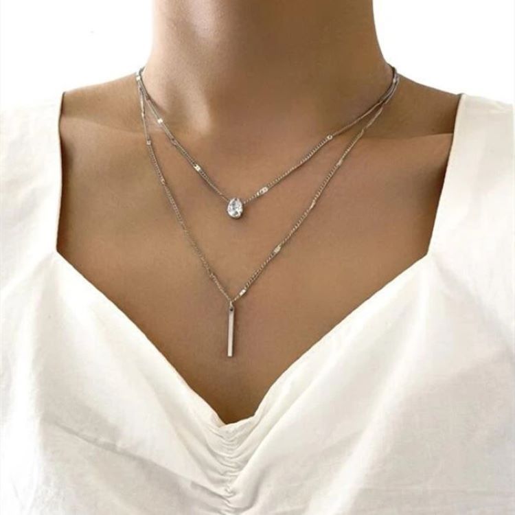 Clavicle Chain Simple Long Stick Double Pendants