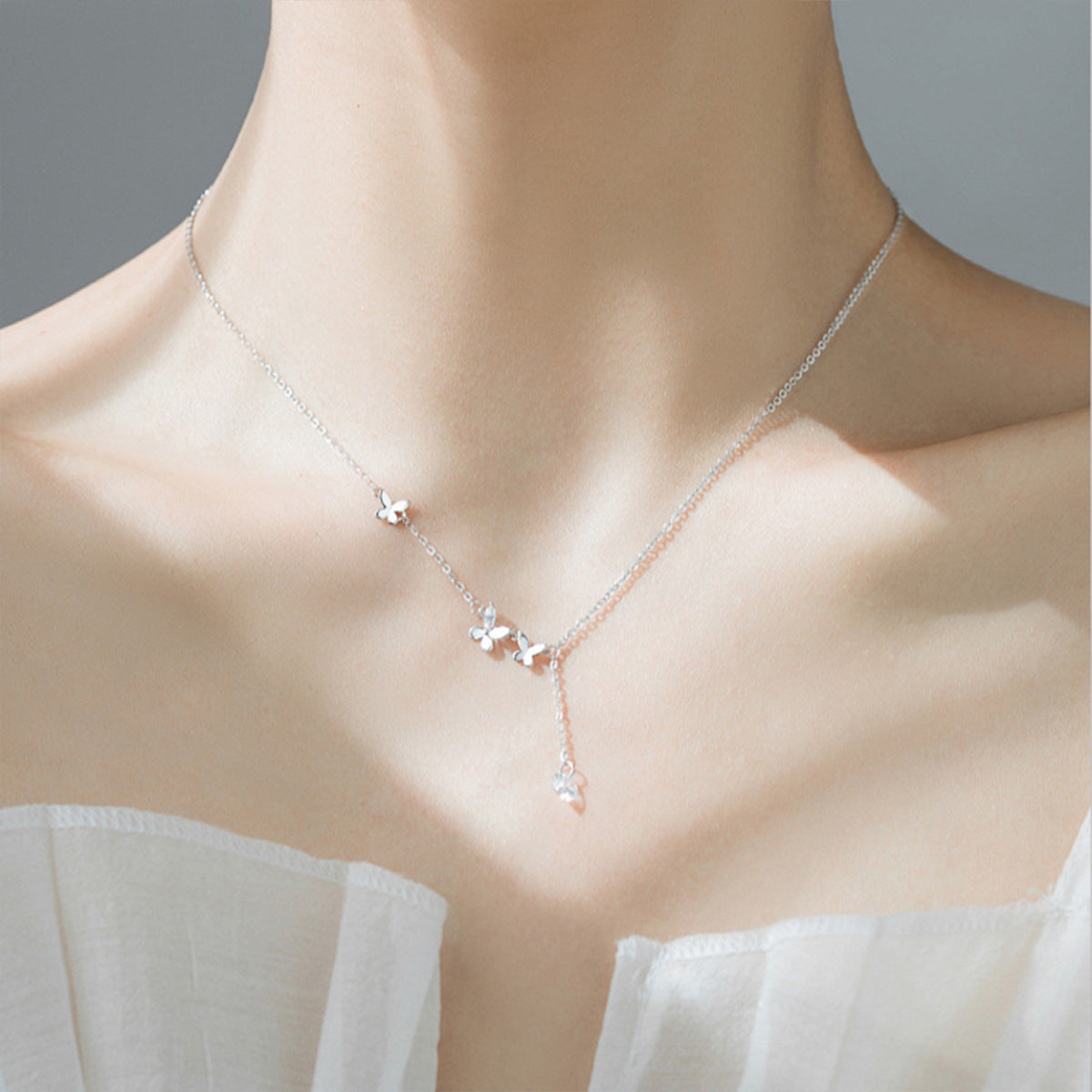 Women's Everyday Joker Sterling Sier Aquamarine Butterfly Necklaces
