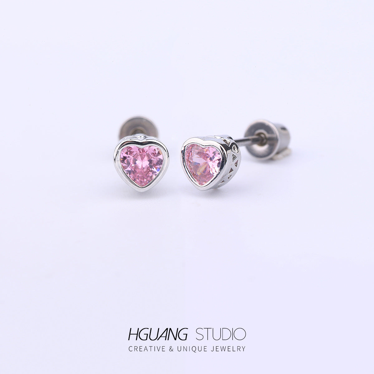 Pink Blue Loving Heart Combination Edging Earrings