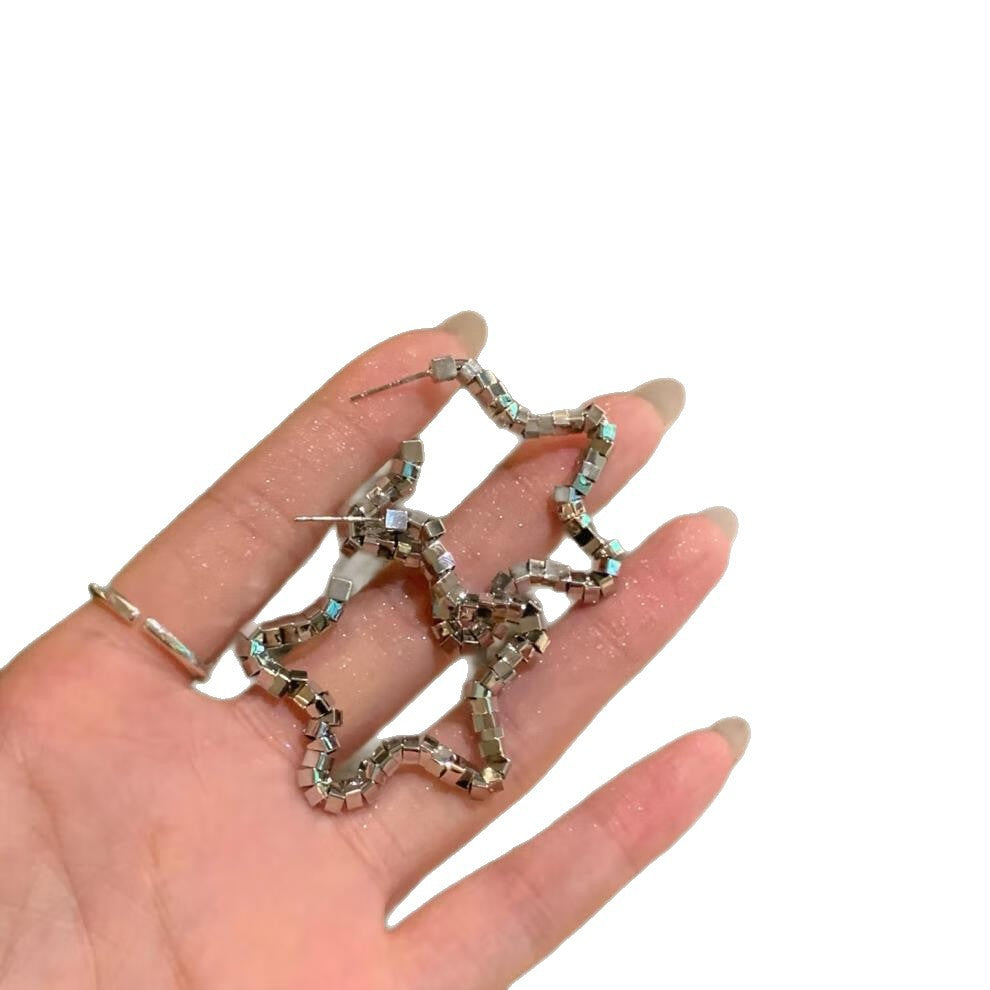 Simple Large Five-pointed Female Exaggerated Circle Light Luxury Sier Rings