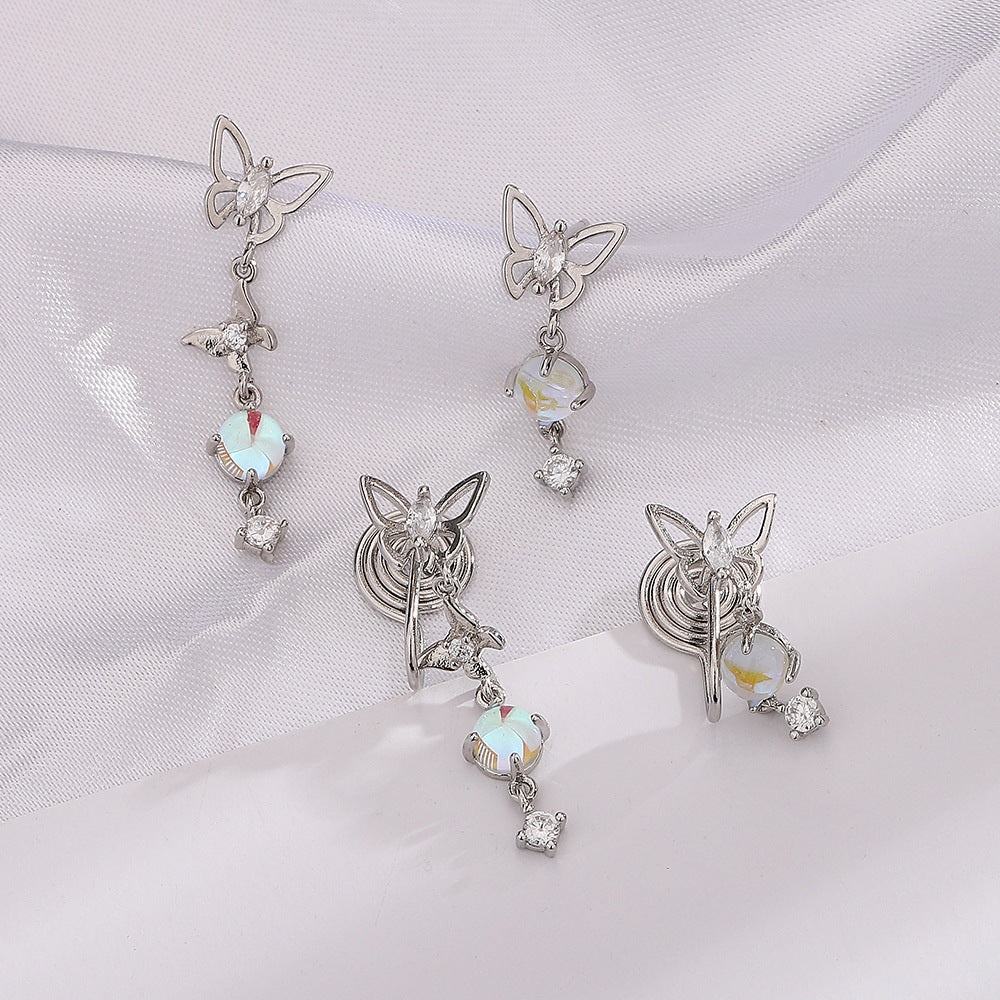 Luxury Asymmetric Niche Zircon Tassel Temperament Earrings
