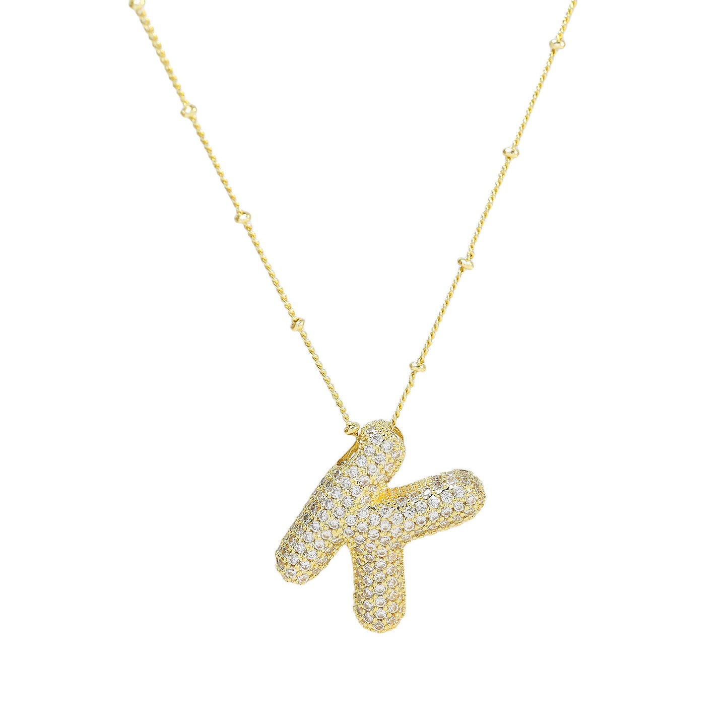 Women's Brass Zircon Bubble Balloon Letter Chubby Necklaces