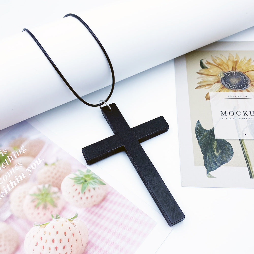 Fashion Cross Wooden Simple Sweater Chain Necklaces