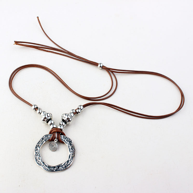 Infinite Sweater Chain Pagan Big Circle Cowhide Necklaces