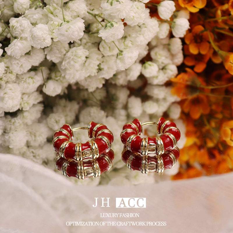 Plating Dripping Circle Enamel Color Ear Earrings
