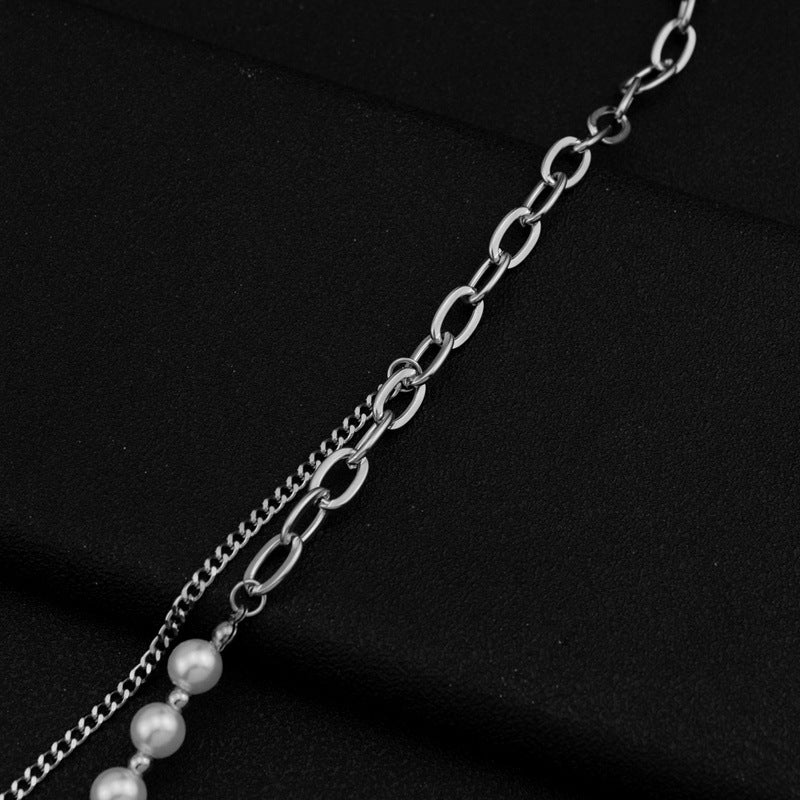Women's & Men's Niche Design Pearl Stitching Chain For Trendy Titanium Steel Necklaces