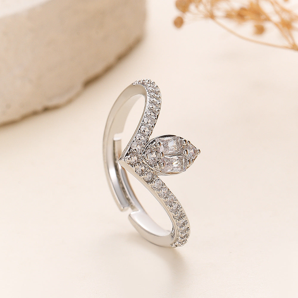 Women's V-shaped Loose Simple Hollow Gold Micro Inlaid Zircon Fashion Ring