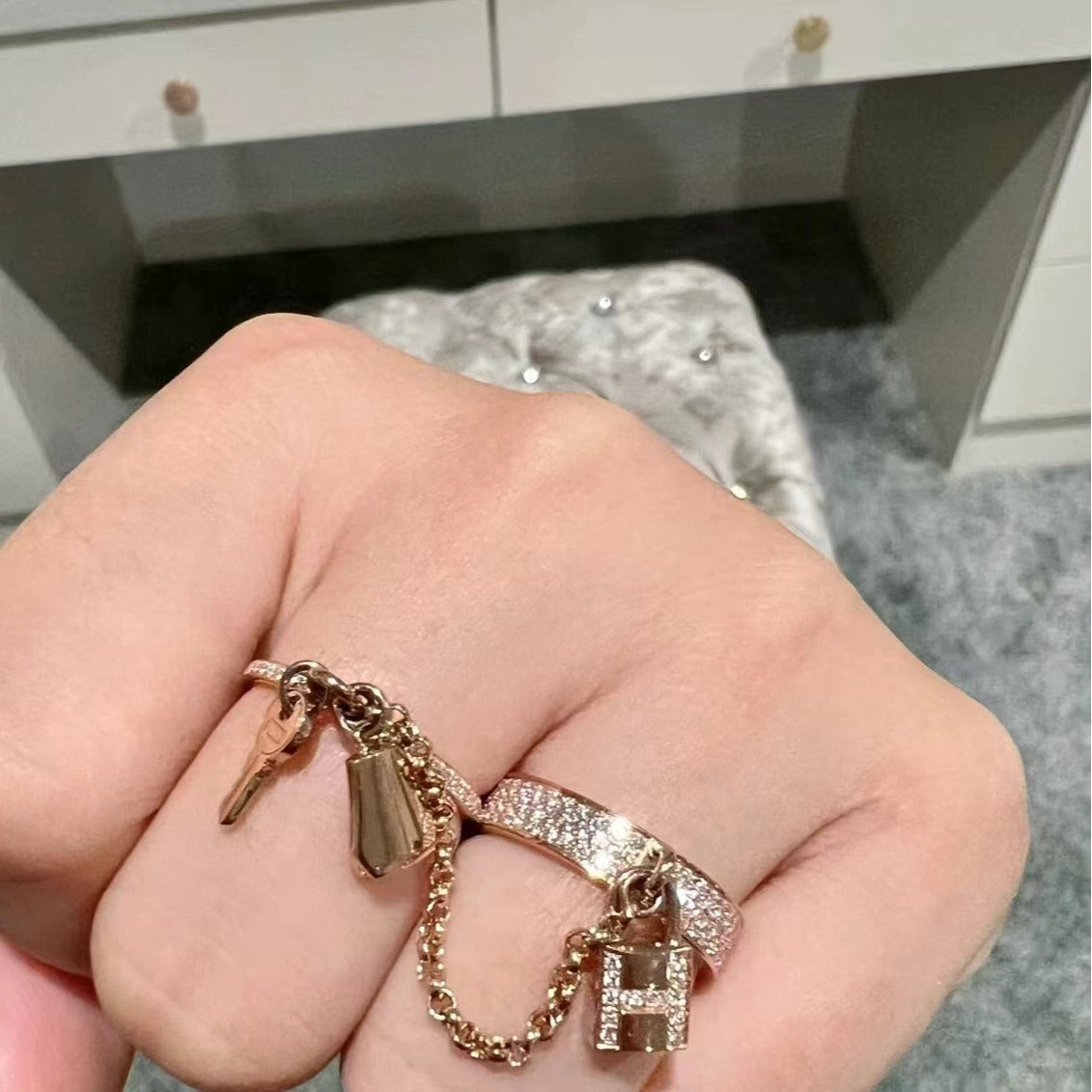 Women's Pig Nose Rose Gold Chain Couple Full Diamond Rings