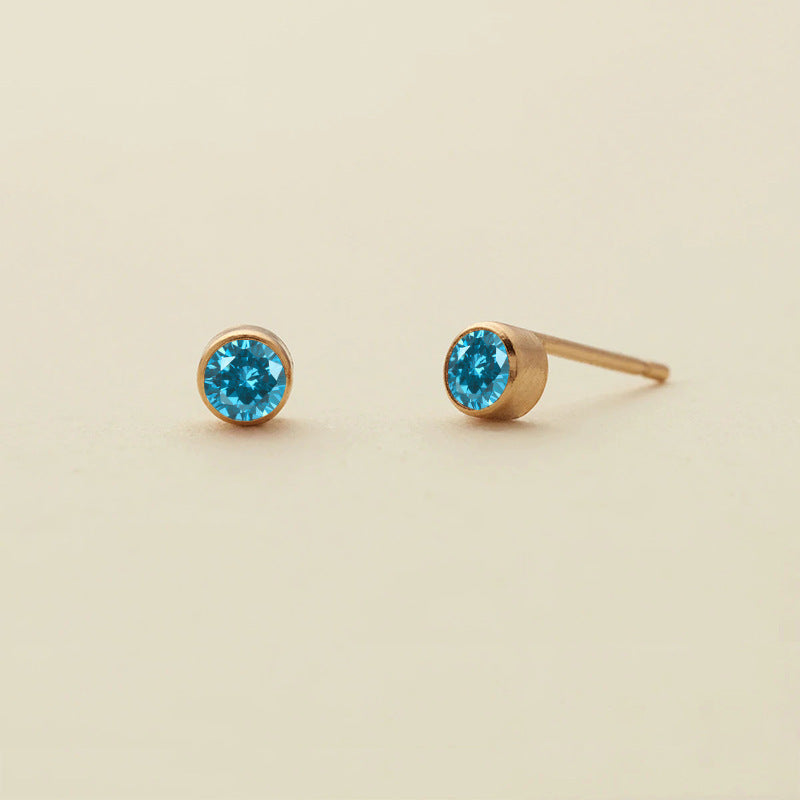 Rhinestone Color Niche Stainless Steel Gold Plated Ear Stud Earrings
