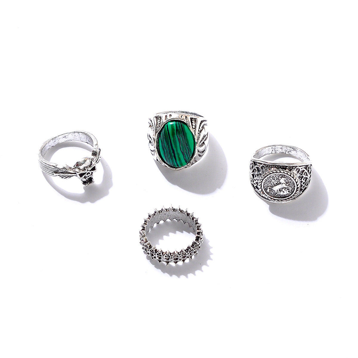 Malachite Horse Totem Flame Skull Personality Fashion Hip Hop Ring