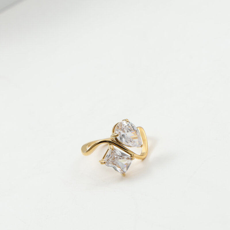 Rectangular Zircon Tear Drop Stitching Titanium Steel Gold Rings