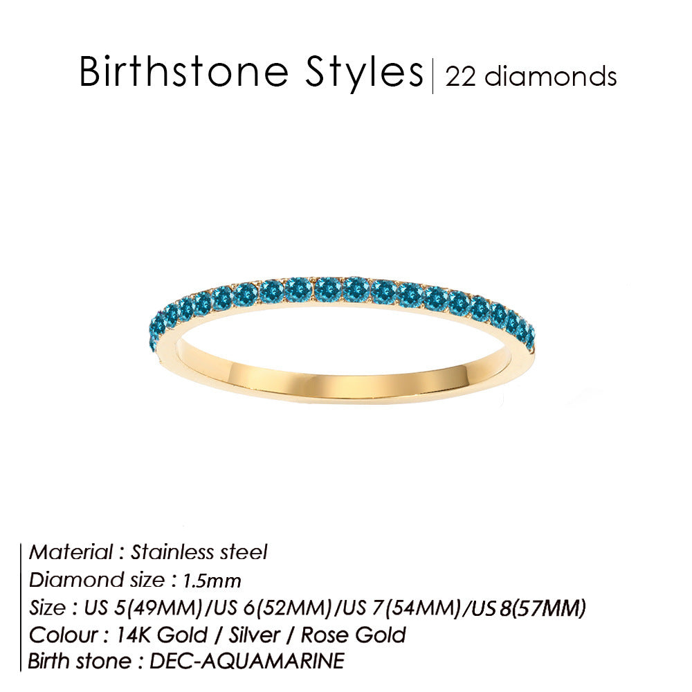 Full Diamond Stainless Steel Birthstones Zircon Ring