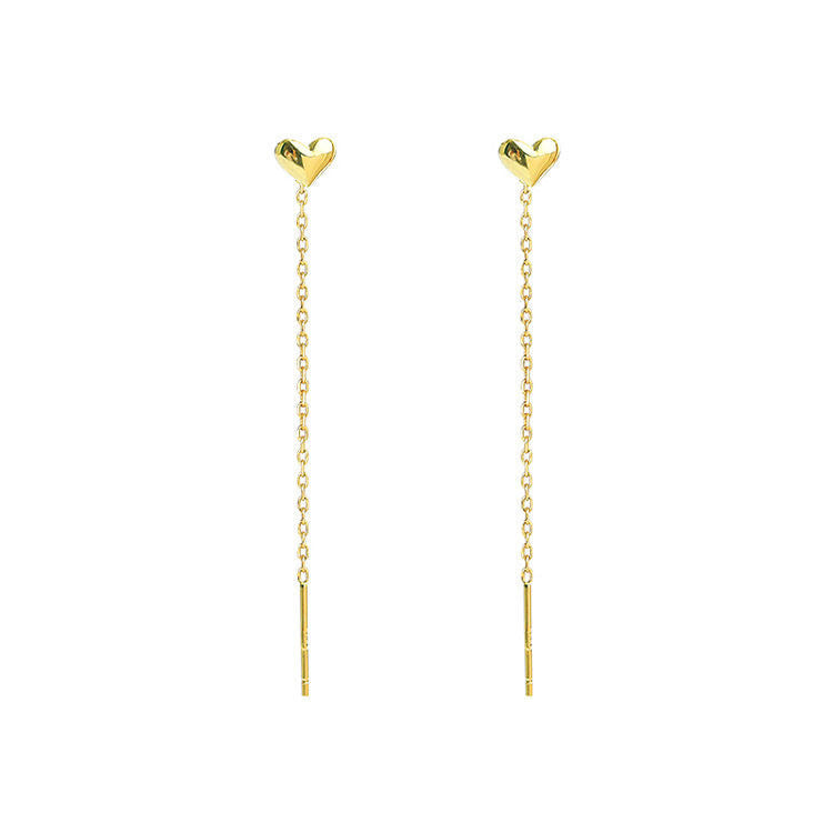 Women's Love Heart Gold Titanium Steel Long Elegant Ear Line