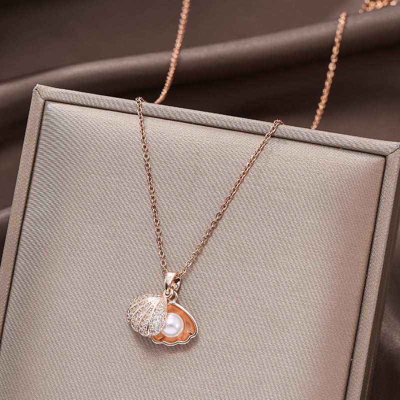 Gold Shell Pearl Does Not Fade Diamond Inlaid Necklaces