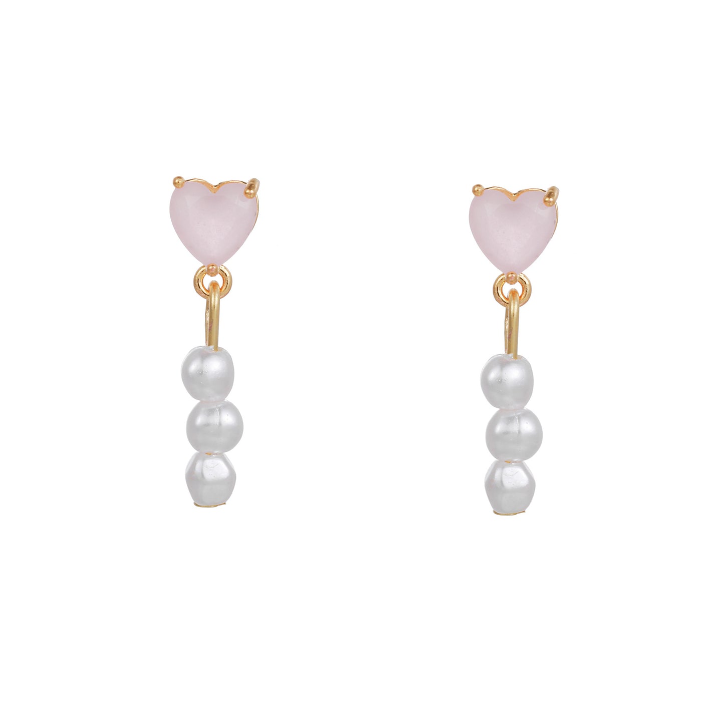 Pink Zircon Heart-shaped Electroplated Design Artistic Love Earrings